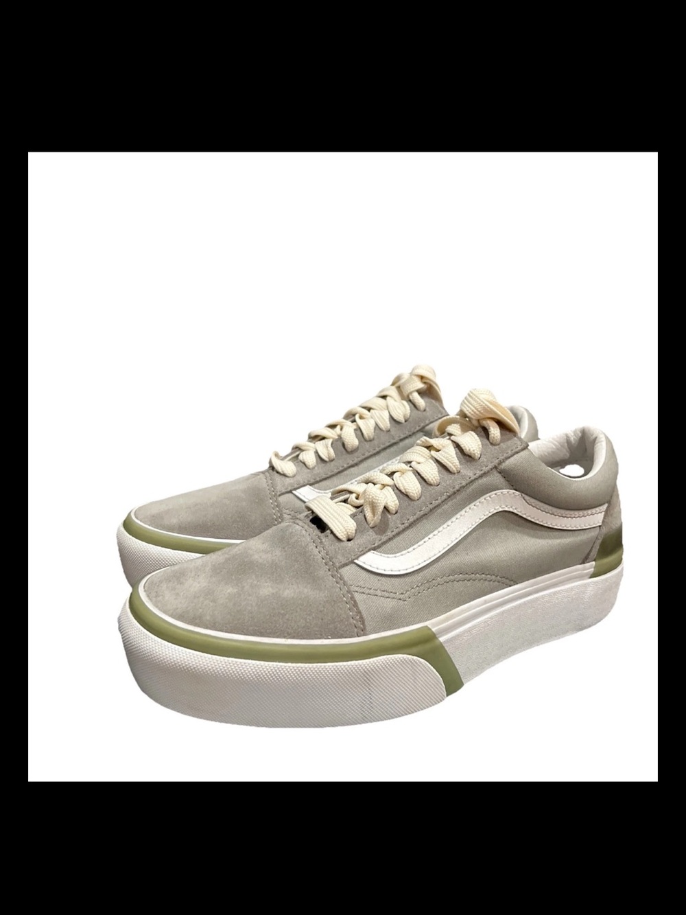 Vans Low-Top Suede thick soles Sneakers with White Side Stripe -Taupe & Olive